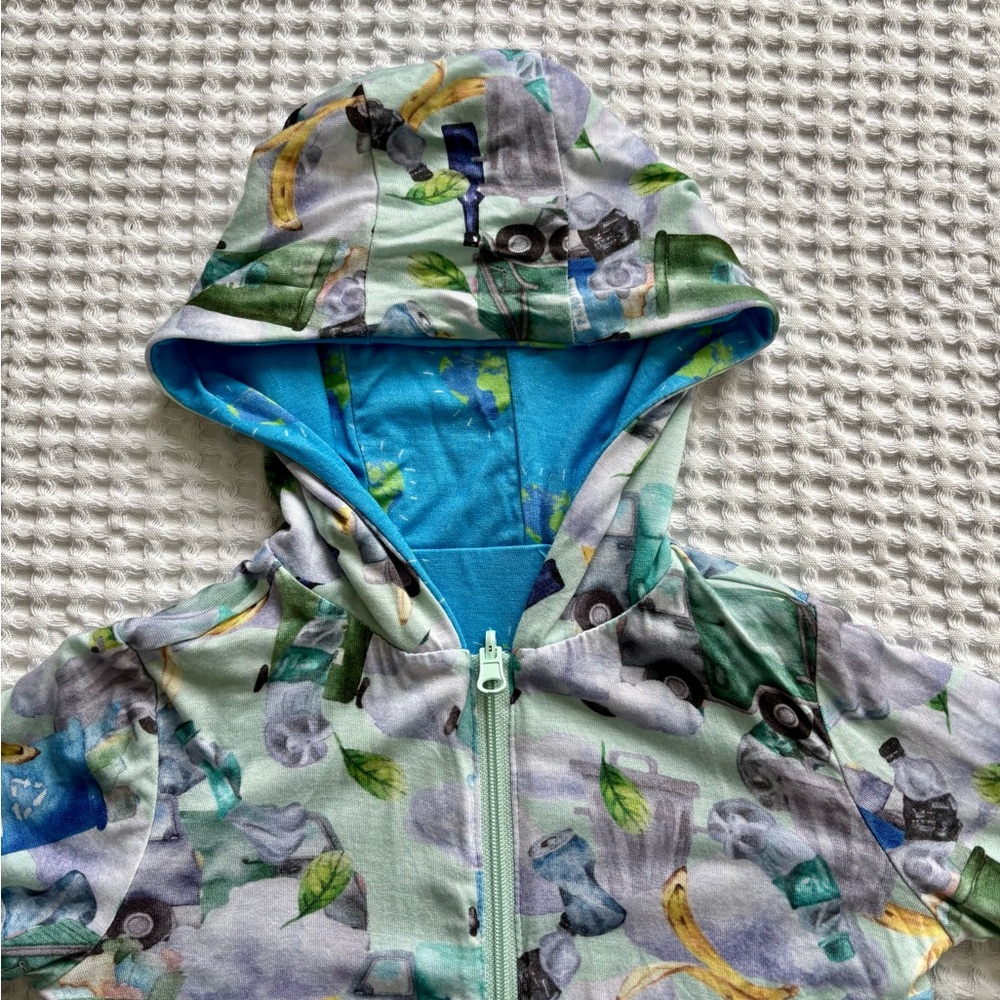 Posh Peanut Reversible Bamboo Hoodie Jacket 2T | Garbage Truck Earthy Playcore - Picture 2 of 7